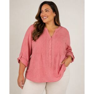 Kim Rogers Woman Plus Size 3X Pink Linen Blend Pintuck Roll Tab Sleeve Blouse #1